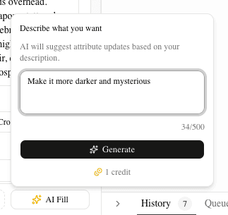 AI Fill popover with a description typed in
