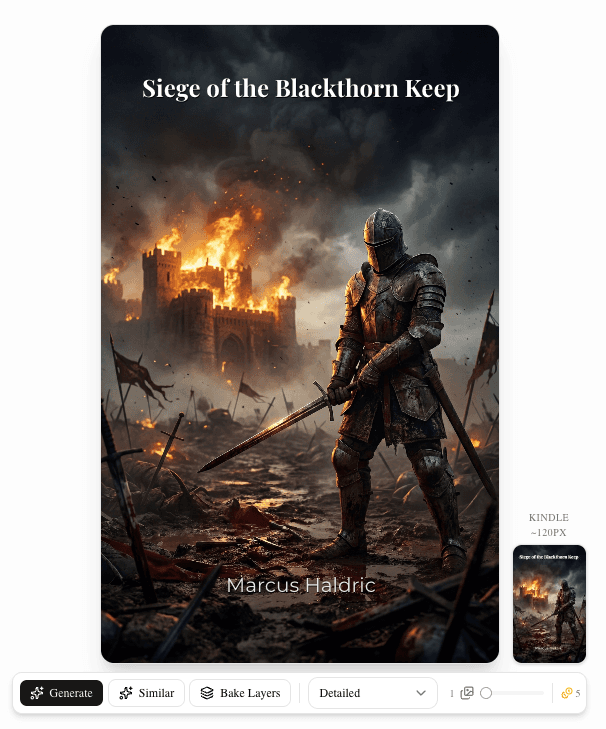 Editor canvas with flat text layer on cover art