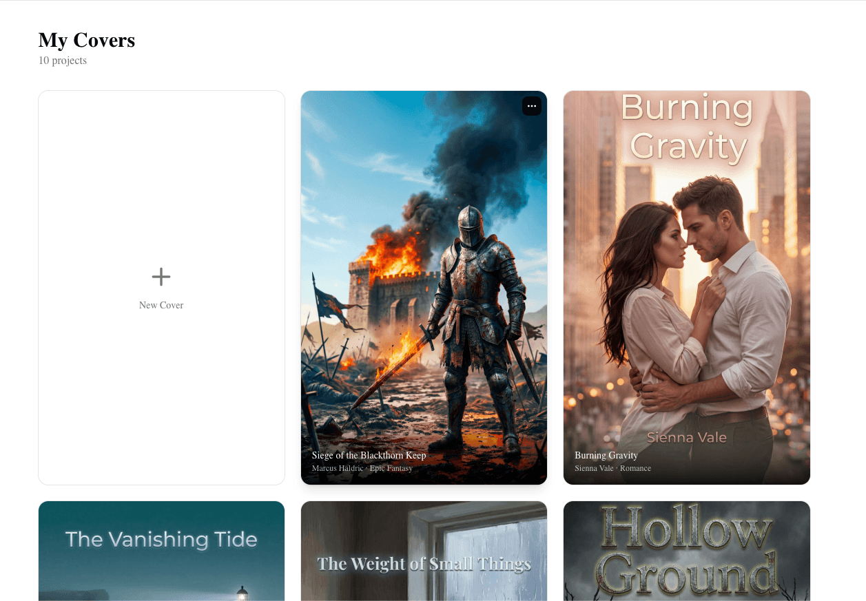 Dashboard with New Cover button