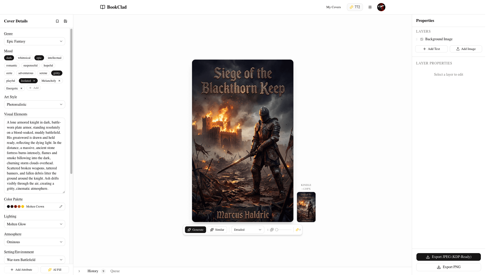 Editor layout with left sidebar, canvas, and right sidebar