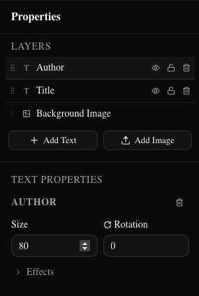 Editor showing multiple text layers in the layer panel (dark)