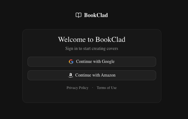 Sign-in page with Google, Apple, and Amazon buttons (dark)